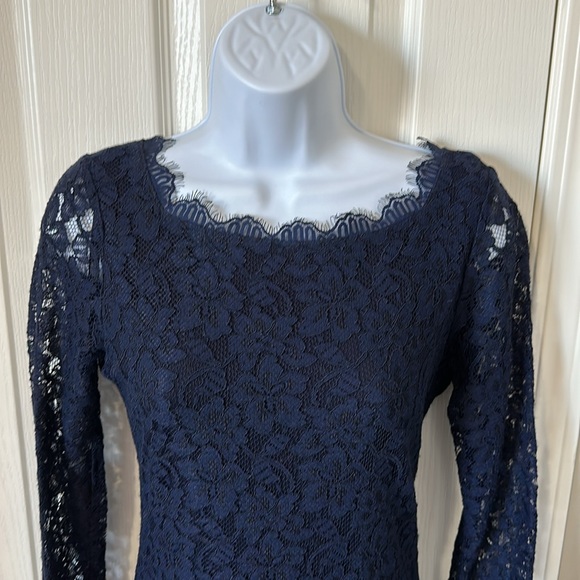 DIANE VON FURSTENBERG Zarita Dress Navy Blue Lace Sheath 3/4 Sleeve - Picture 4 of 13